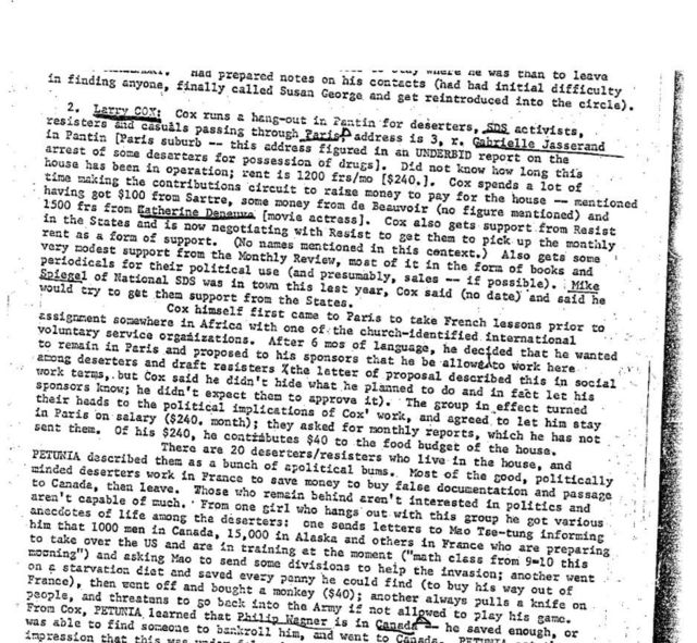 Un extrait du document dans lequel le nom de Catherine Deneuve fait son apparition.